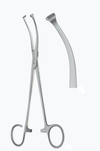 Зажими для тонзілектомії, для утримання мигдаликів, "White", вигнуті, з кремальєрою, загальна довжина 180 мм. Бренд - Asanus Medizintechnik Gmb, Німеччина